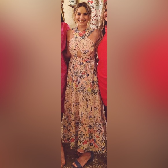 Banjanan Criss Cross Front Keyhole Dress, Pink Floral - Picture 4 of 9